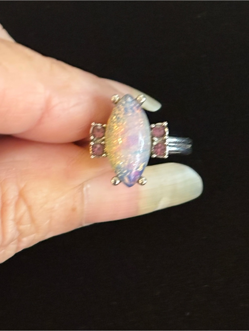 Vintage Sarah Coventry Iridescent Opal Marquise Ring